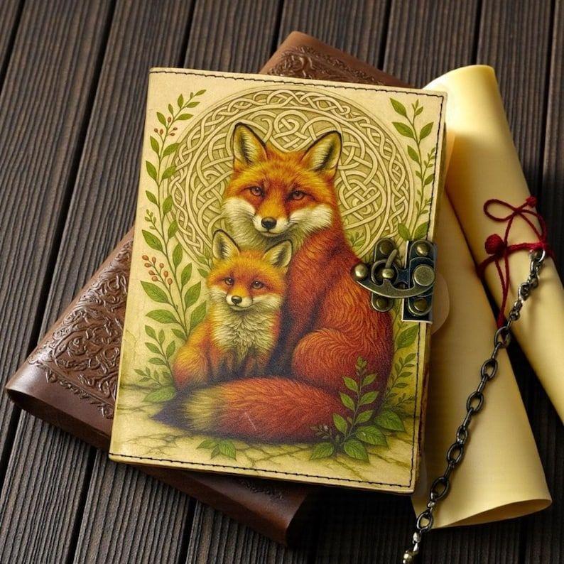 Fox Leather Journal: Large 200 Page Grimoire, Blank Book of Shadows
