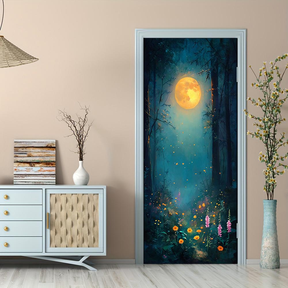 1pcs Dream Forest Moonlight Door Stickers, 3D Fluorescent Wall Stickers, Children's Room Bedroom Living Room Decoration Stickers