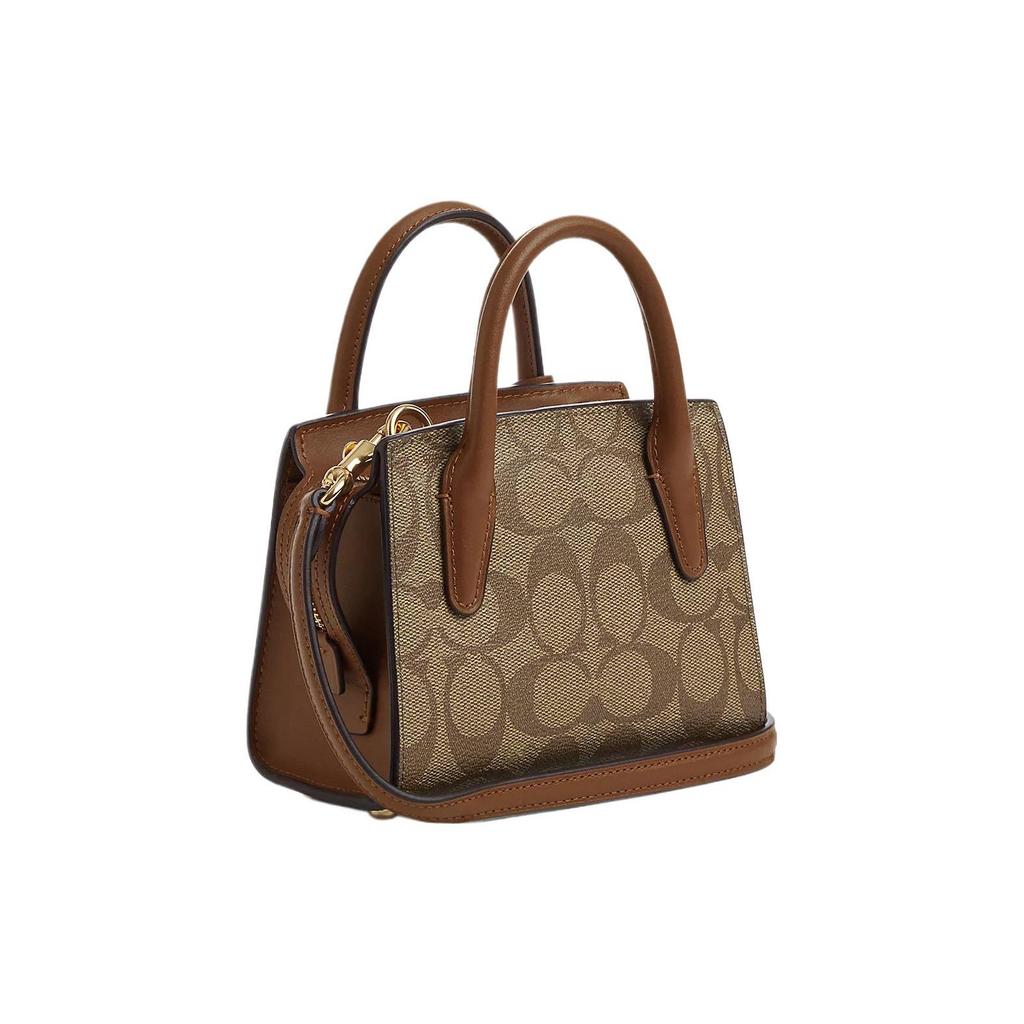 Coach Andrea 15 Gold Logo Klassische Monogramm Beschichtetes Canvas Und Glattes Leder Tragetasche Damen Tragetaschen Khaki CO975-IME74