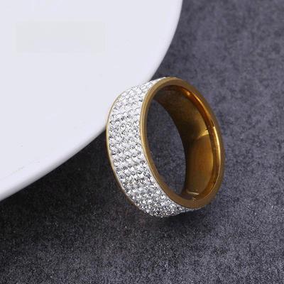 European & American Style Stainless Steel Five-Row Diamond Inlaid Ring with Soft Clay for Couples