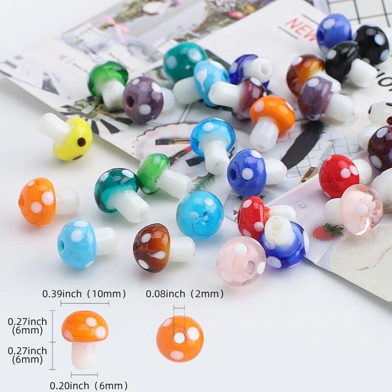 120X Mixed Mushroom Charm Bead Spacer Loose Beads with Clear Elastic Thread Pendant Hook for Jewelry Making DIY Supplies