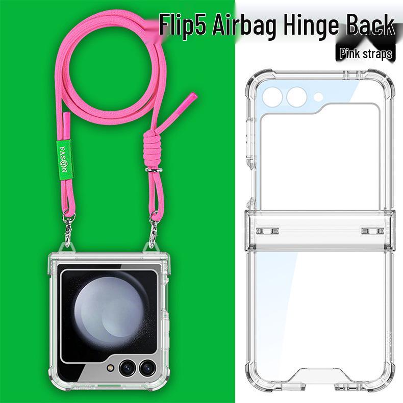 Samsung Z Flip5 Airbag Hinge Case – Transparent Acrylic, Full Coverage, Slim with Lanyard