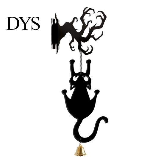 Spooky Entrance Hall Accents Halloween Welcome Sign, Wall Mount 2D Acrylic Hanging Decor with Bell, Door Bell Decorations Gothic Black Cat Creepy