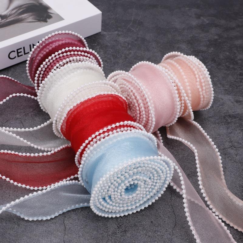1PC Pearl-edged Fishtail Wavy Ribbon Cake Bouquet Decorative Ribbon Fairy Breath Fluttering 4cmx4.5m