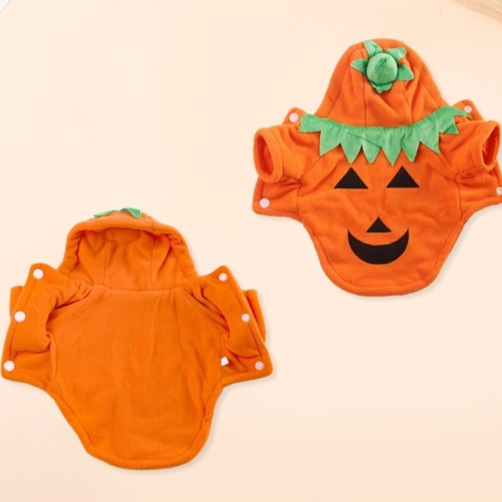 Orange Halloween Dog Clothes Warm Fleece Dog Hoodie Cute Pet Cosplay Costume  Halloween Party