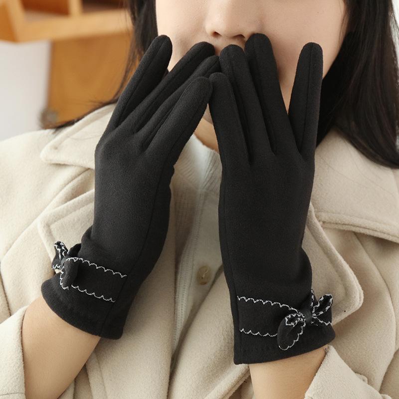 

Немецкие бархатные перчатки для сенсорных экранов, термоперчатки для верховой езды на открытом воздухе, бархатные перчатки Bow на весну и осень, термоперчатки One Size чёрный