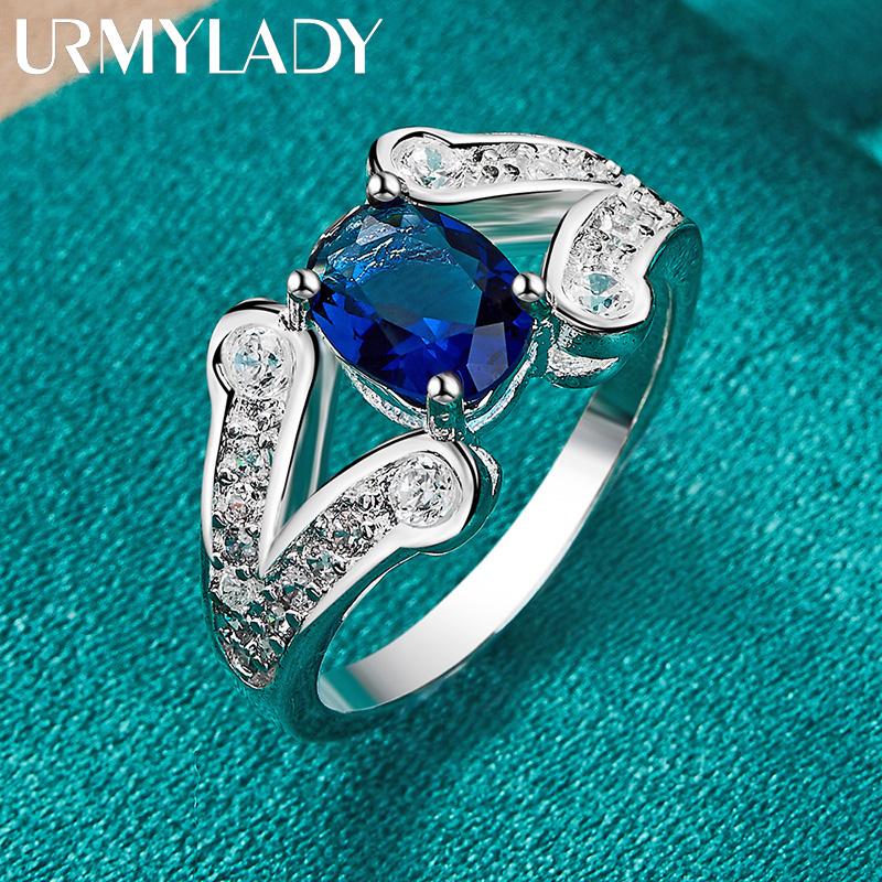 URMYLADY 925 Sterling Silver AAAAA Blue Zircon 7-10 Ring For Women Fashion Charm Jewelry