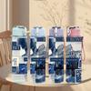 1PC Blue Tone Vintage City Collage Print 750ml Color Plastic Sports Water Bottle Leakproof Flip Straw Lid Suitable for Sports Office Home Use