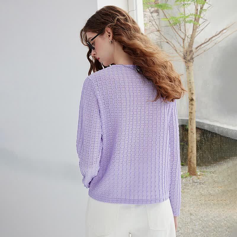 Chuyu Women's Wave Texture Color-Block Long Sleeve T-Shirt