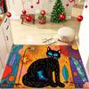 Artistic Black Cat Door Mat – Blue-Eyed Feline with Cosmic Design, Vibrant Abstract Pattern for Bedroom, Kitchen