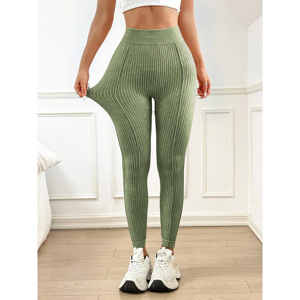 Women Seamless Gym High Waist Yoga Leggings Booty Lifting Outdoor Sports Tight Solid Striped Fitness Pants Exercise Yoga Pants