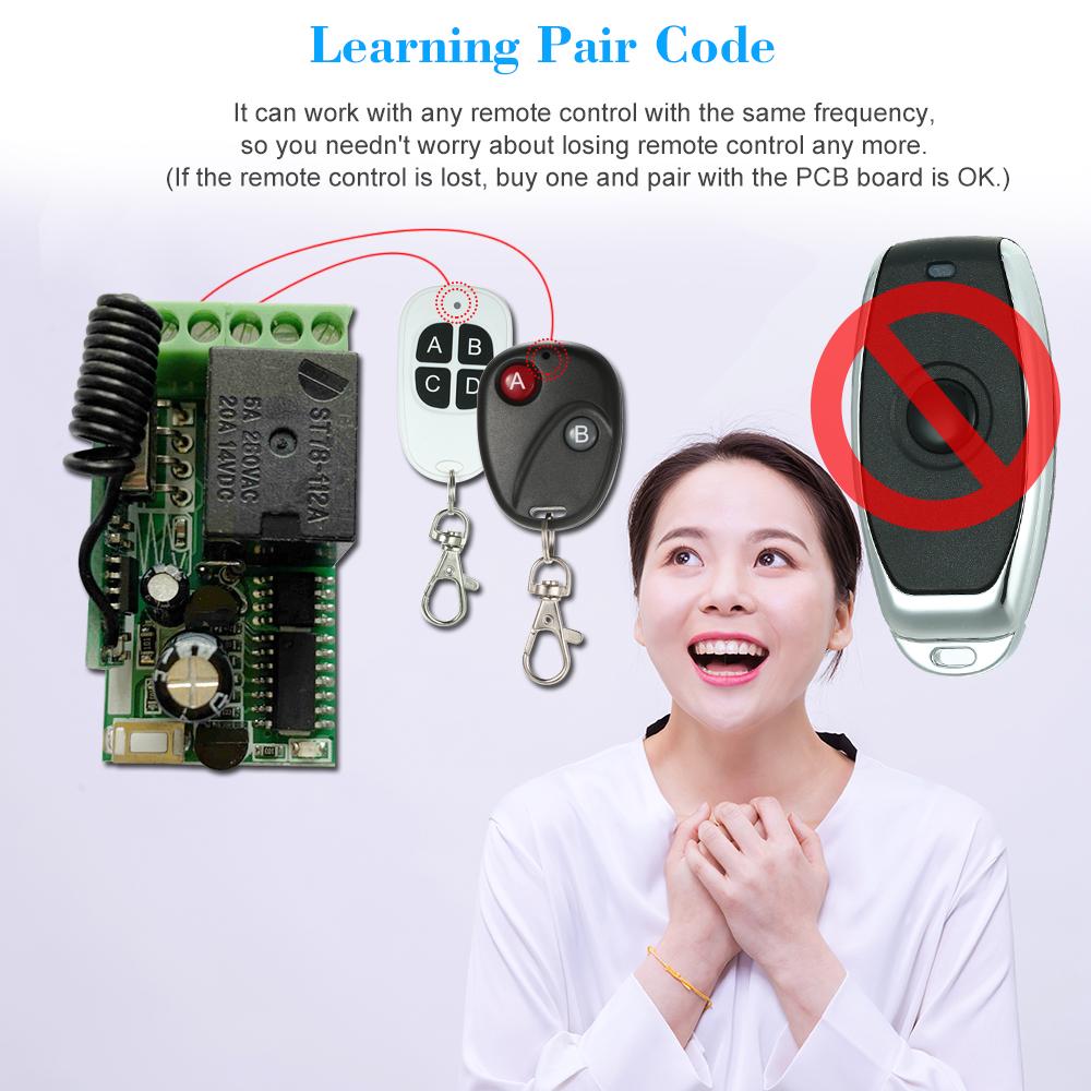 43300CMhz   12V   RF Remote Control   Relay Receiver Module   1CH Wireless Control   + 1PCS RF 433 Mhz Transmitter Remote Contro