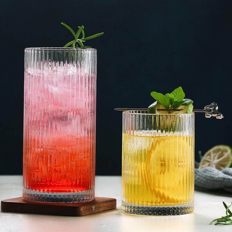 250ml/360ml Korean Style Cocktail Glass Restaurant Iced Latte Coffee Cup Art Design Juice Tea Cold Drink Cups Striped Glass Cup