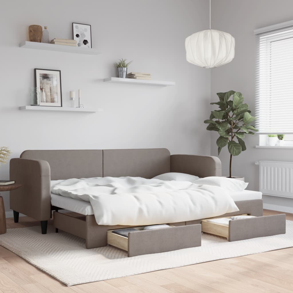 Vidaxl Sofa Bed With Drawers, Taupe, 80X200 Cm, Fabric