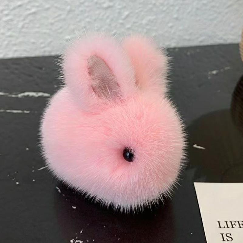 Mini Jade Rabbit Plush Keychain - Cute Cartoon Doll with Mink Fur