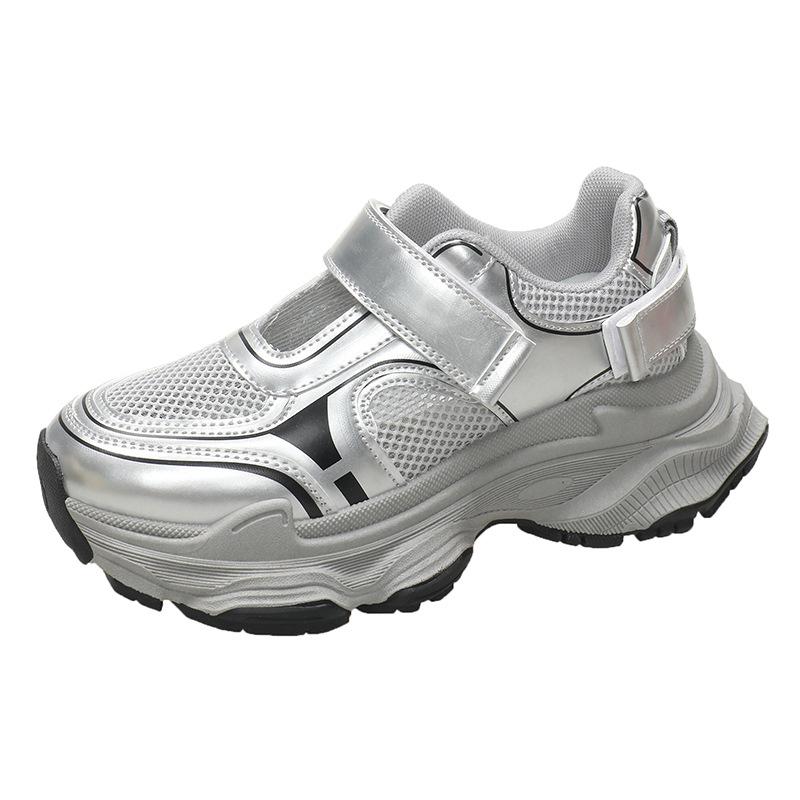 

Мафін товстопідошвові кросівки на липучках татові кросівки дівчинка 2025 літо нові модні універсальні сітчасті дихаючі спортивні та повсякденні кросівки 40 срібний