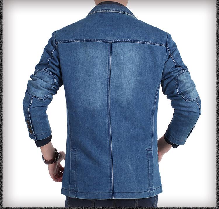 Men's Slim Fit Denim Suit Jacket - Casual Outerwear for Middle-Aged Men