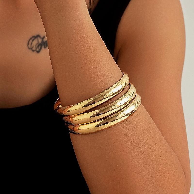 3Pcs Chunky Metal Cuff Bangles Bracelets Set Hiphop Textured Fashion Stackable Bangles Jewelry For Women Party Jewelry