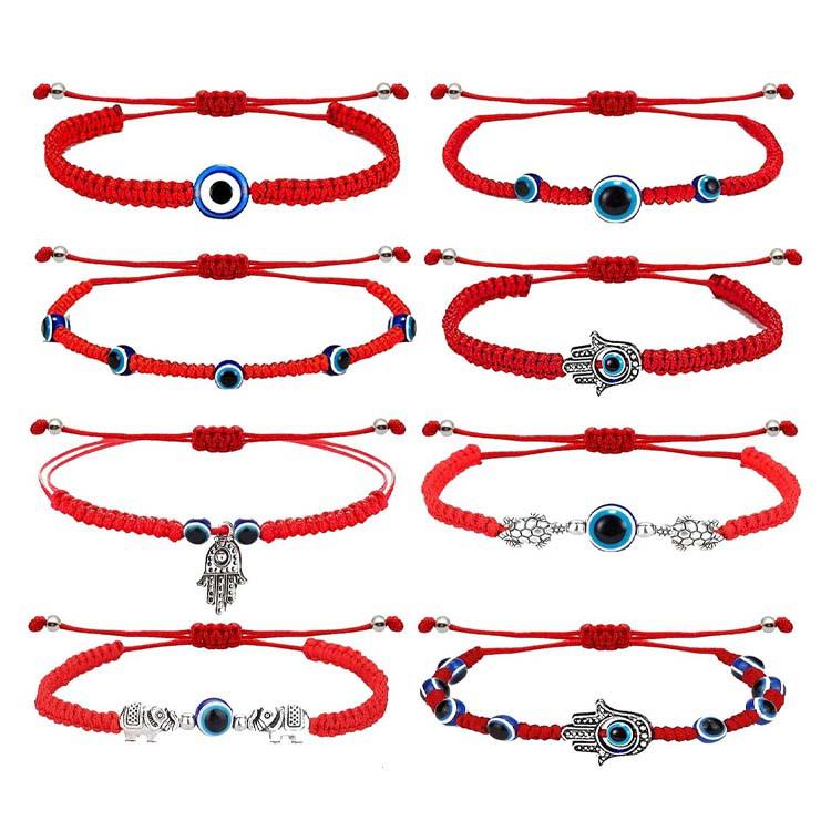 Evil Eye Adjustable Bracelet Set: 12-Piece Woven Rope with 7 Knots