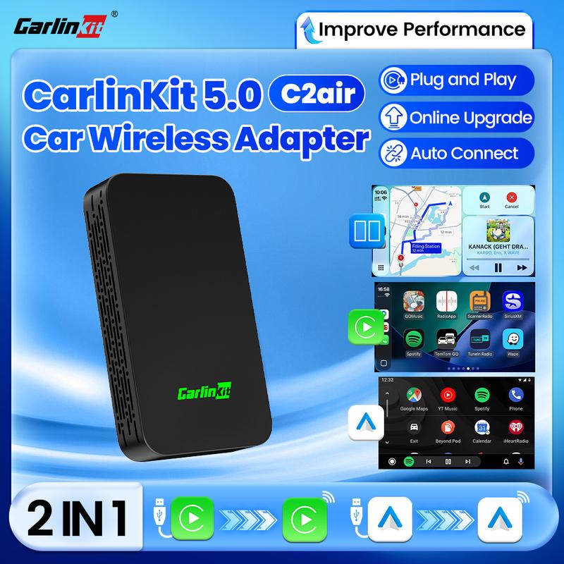 CarlinKit 5.0 C2Air מתאם אלחוטי תיבת CarPlay אלחוטי Android Auto לרכבי OEM חיבור אוטומטי WiFi Bluetooth Plug and Play