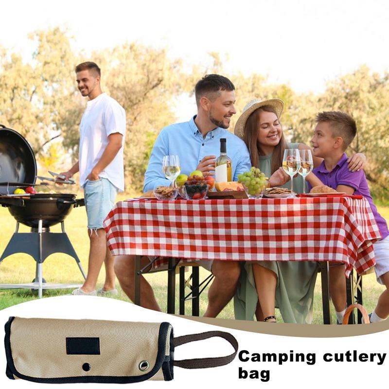 Camping Cutlery Roll Bag 12 Slots Roll Up Cutlery Storage Bag Picnic Cutlery Organizer Bag Multi-Purpose Storage For Forks
