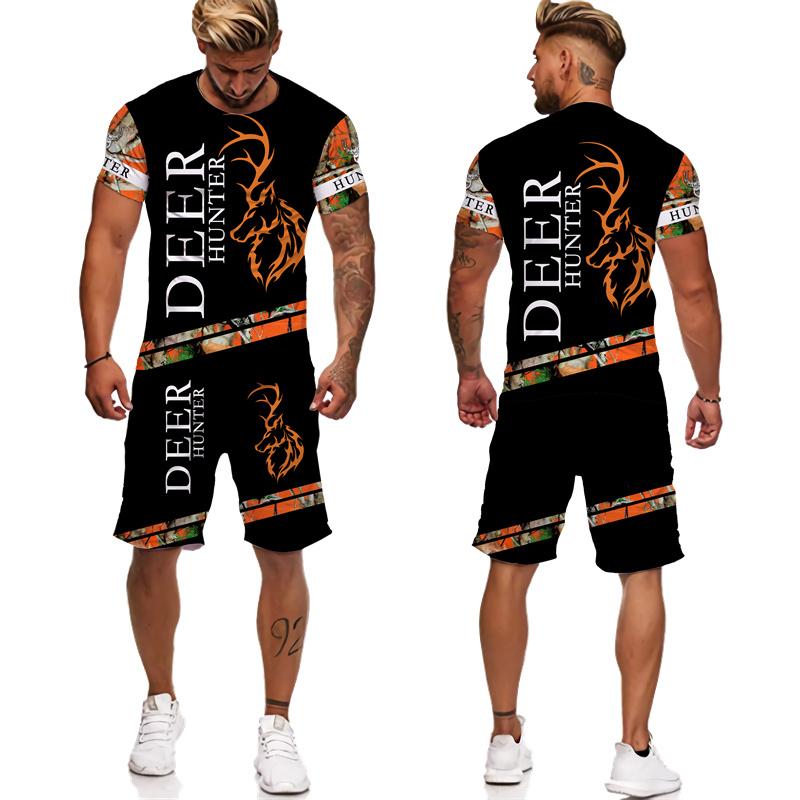 Camo Animal Deer Hunting 3D Print Tees/Shorts/Sets Men's Harajuku T-Shirt Outdoor Sportswear Suits Casual Jogger 2 Piece Outfits