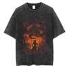 One Piece T-shirt Streetwear Washed Black Oversized Short Sleeve Casual Daily Wear Portgas D. Ace Fire Fist Dragon Flame