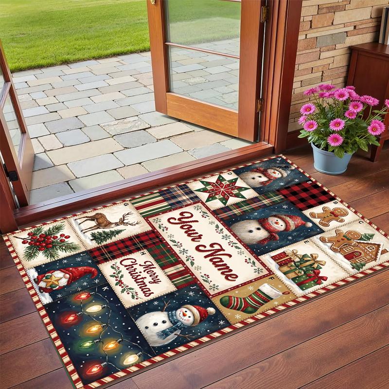 Christmas Custom Name Printed Square Area Rug Soft Non Slip Floor Carpet For Bedroom Holiday Gift