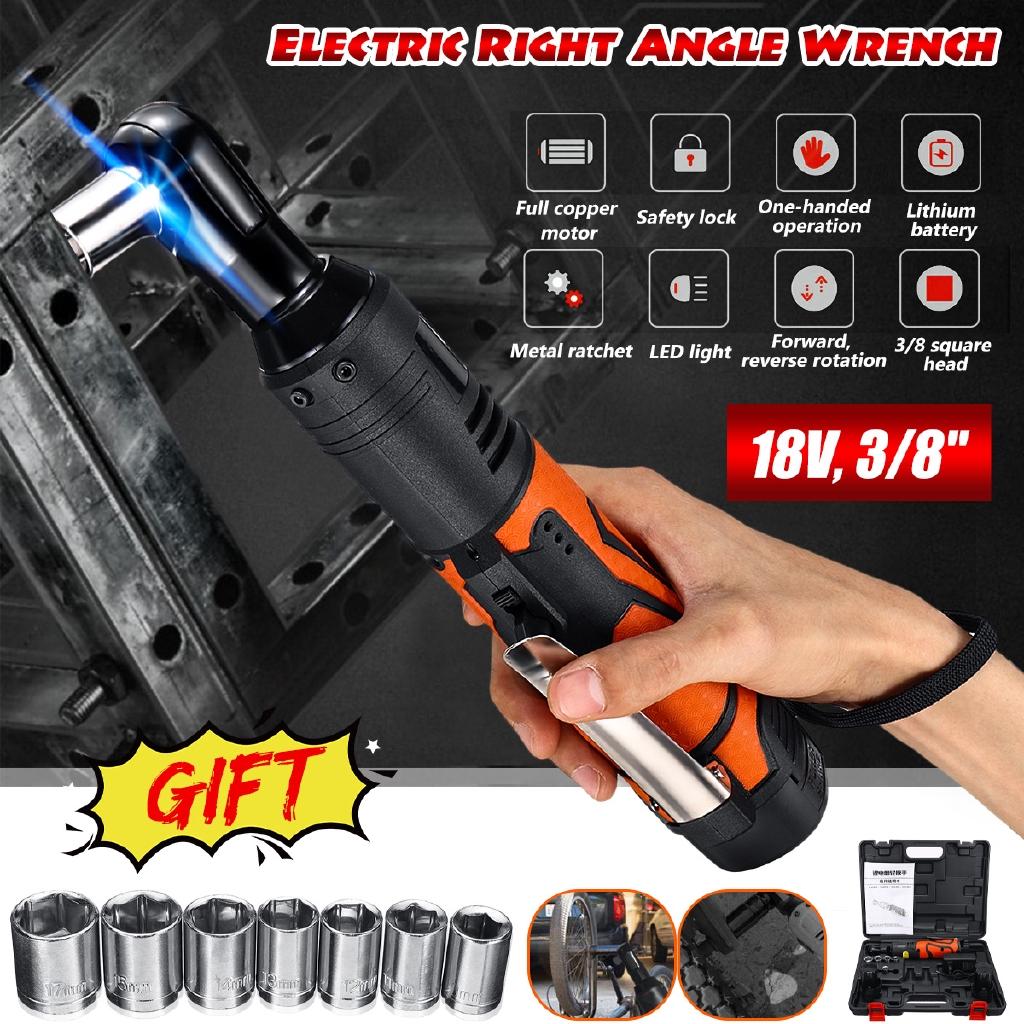 8V 8000mAh 60N.m 230RPM 3/8''  Rechargeable Power Source Portable Cordless Electric Ratchet 90° Right Angle Wrench Set New
