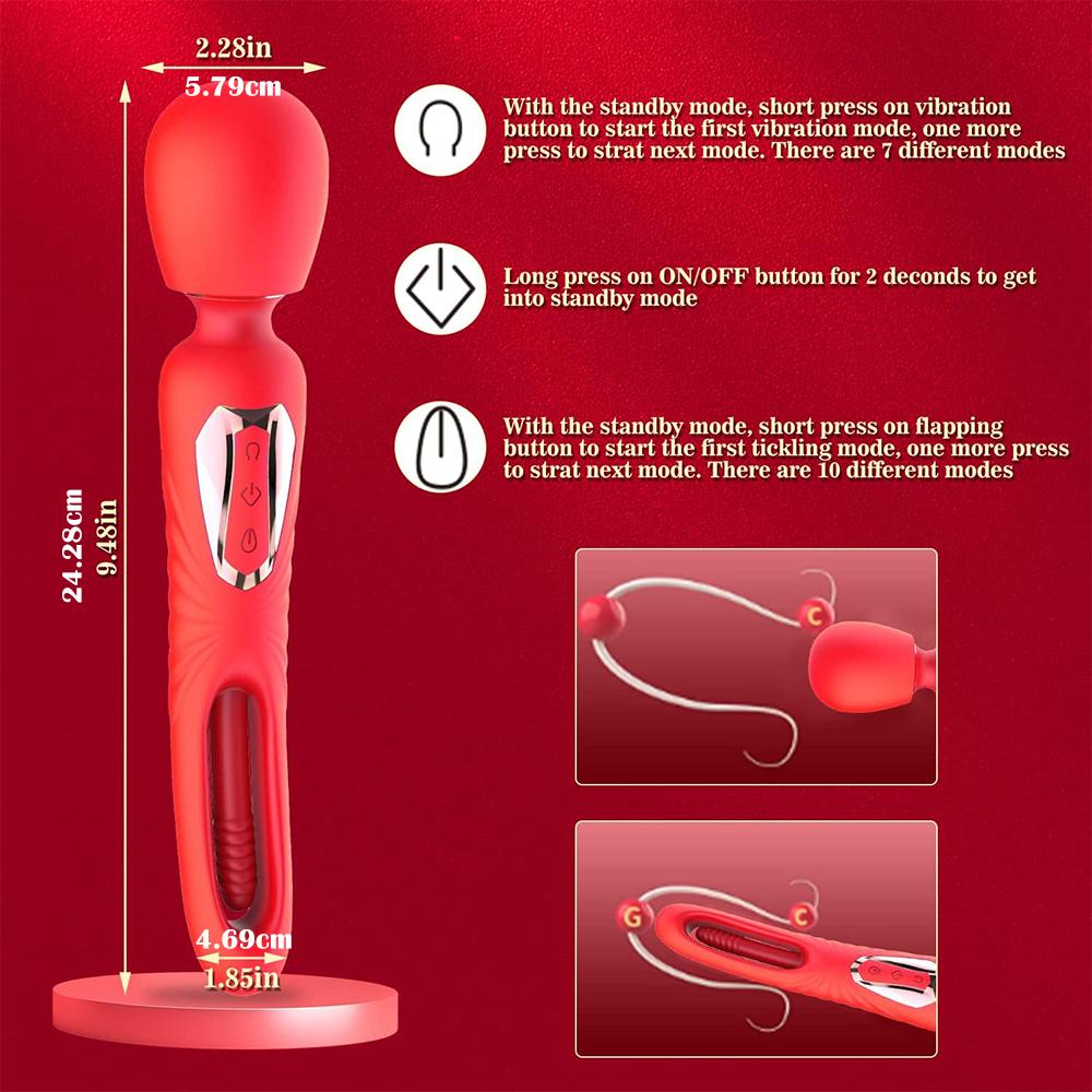 AV Stick Slap Tease Vibrator with 10 Frequency Snap and 7 Frequency Vibrator, Adult Female Masturbator