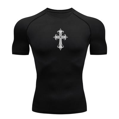 Magliette a Compressione con Stampa a Croce per Uomo Atletiche Asciugatura Rapida T-shirt Magliette Top Allenamento in Palestra Corsa Rash Guard Strati Base Sottogiacca