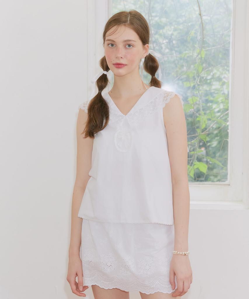 MARGARIN FINGERS Lace Sailor Blouse (White)