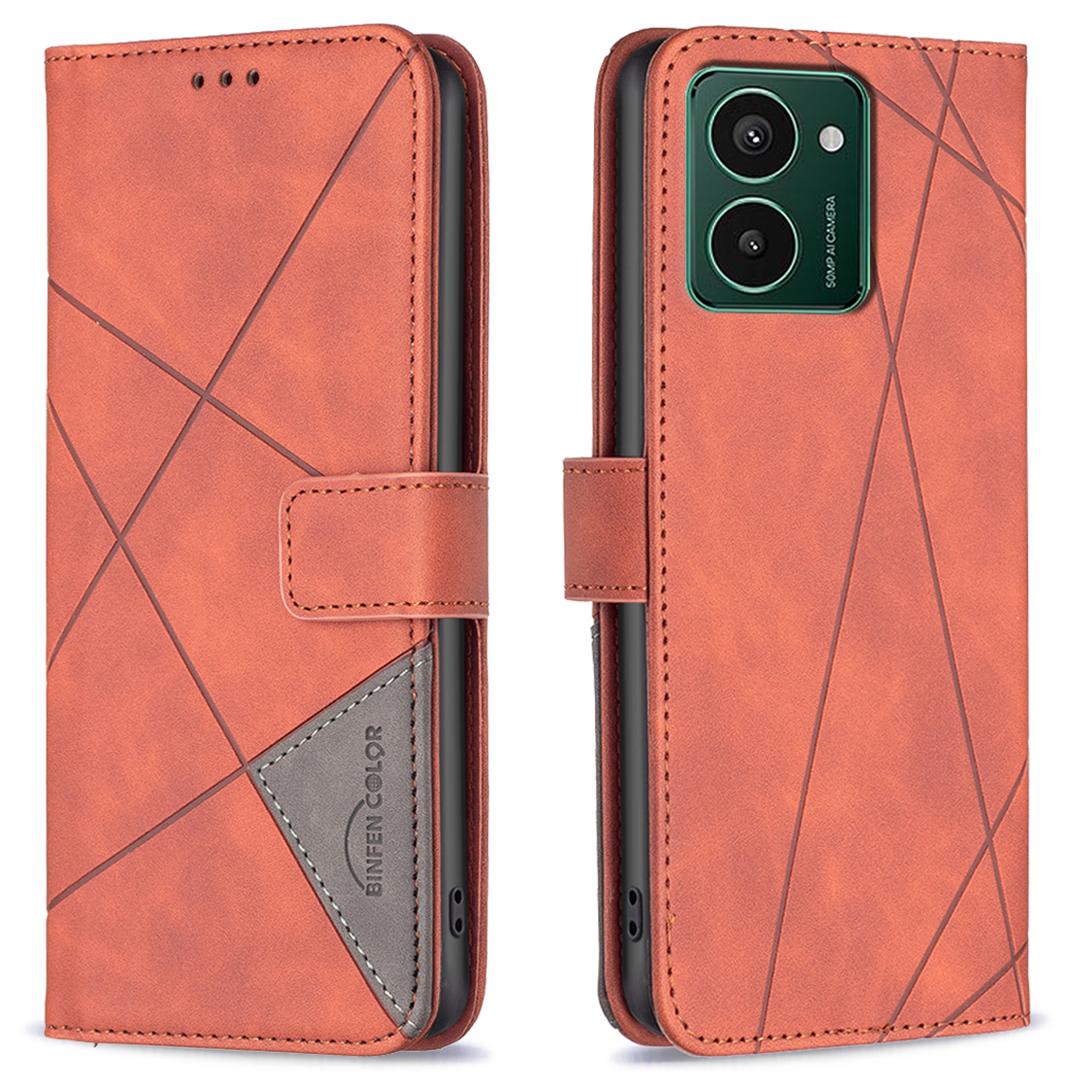 

BINFEN COLOR For HMD Pulse Pro Phone Cases Wallet Stand Geometry Imprint Leather Cover Brown