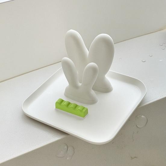 Pot Lid Organizer, with Drain Tray Double-Layer Card Slot, Cute Bunny Ears Shape Organizer, for Kitchen Pot Lids And Spatulas