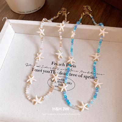 Stone Crystal Beaded Necklace Bohemian Vacation Clavicle Chain Jewelry