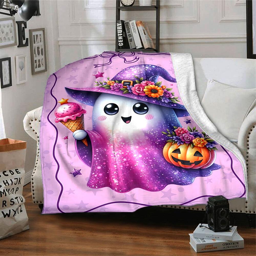 1pc Halloween Ghost Blanket - Lightweight Flannel Fleece with Digital Printing, Soft Warm for Sofa, Travel, Camping, Office yy251018290