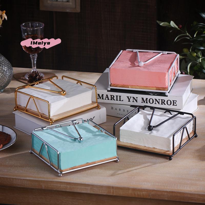 M-Flat Napkin Holder Metal Iron Serviette Holder Napkin Stand With Wooden Base For Home Kitchen Countertop Decor