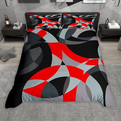 Homewish Bettwäsche-Set mit modernem abstraktem Design, zeitgenössisches geometrisches Bettwäsche-Set, Bettwäsche-Set in Schwarz, Rot und Grau