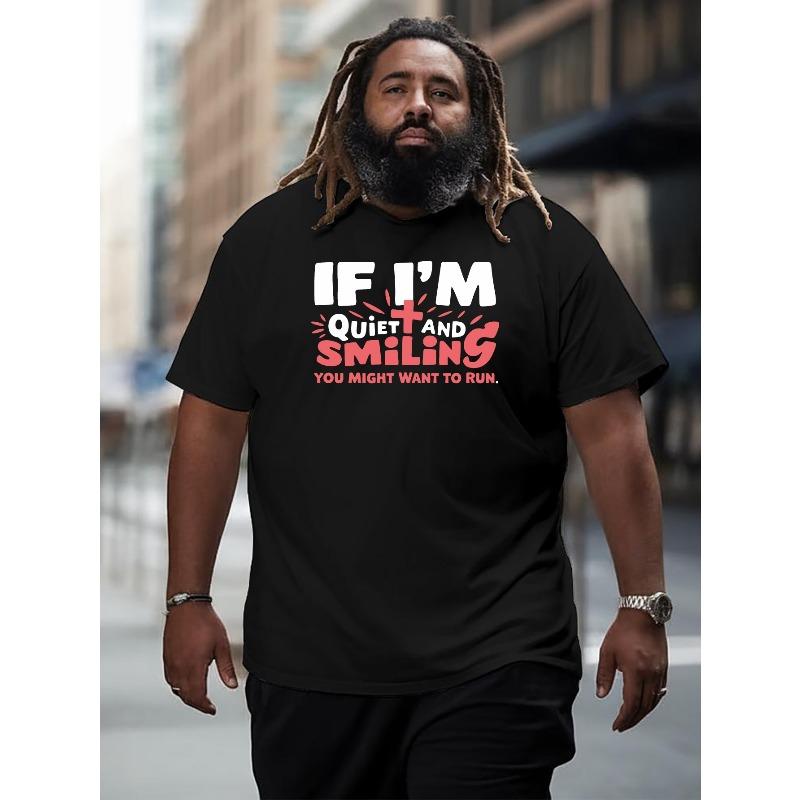 

If I M Quiet And Smiling, Man Plus Size Spring and Summer Round Neck Casual Versatile Top Breathable 4XL чорний