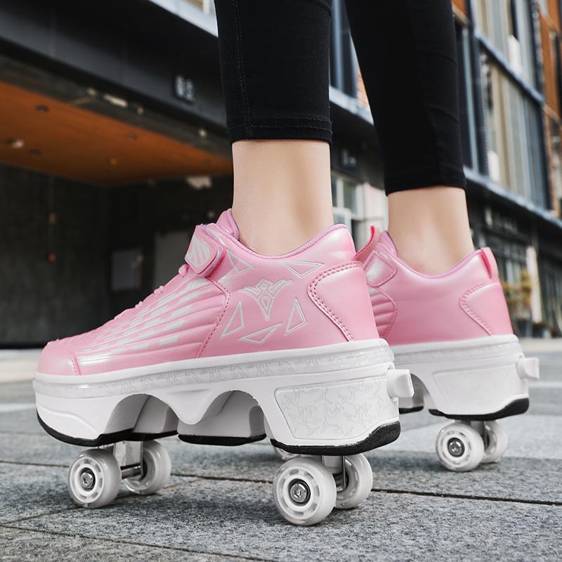 Roller Roller Schuhe 4-Rad Deformationsschuhe Rollschuhe Herren und Damen Erwachsene Ausreißerschuhe Schlittschuhe Schuhe mit Rädern
