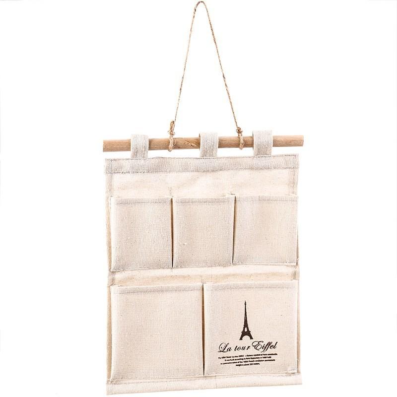 Linen Cotton Fabric Storage Hanging Pouch Door Wall Bedroom Wardrobe Waterproof