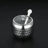 1PC Stainless Steel Sugar Bowl Coffee Seasoning Jar Condiment Pot Spice Container Canister Cruet with Glass Lid and Spoon