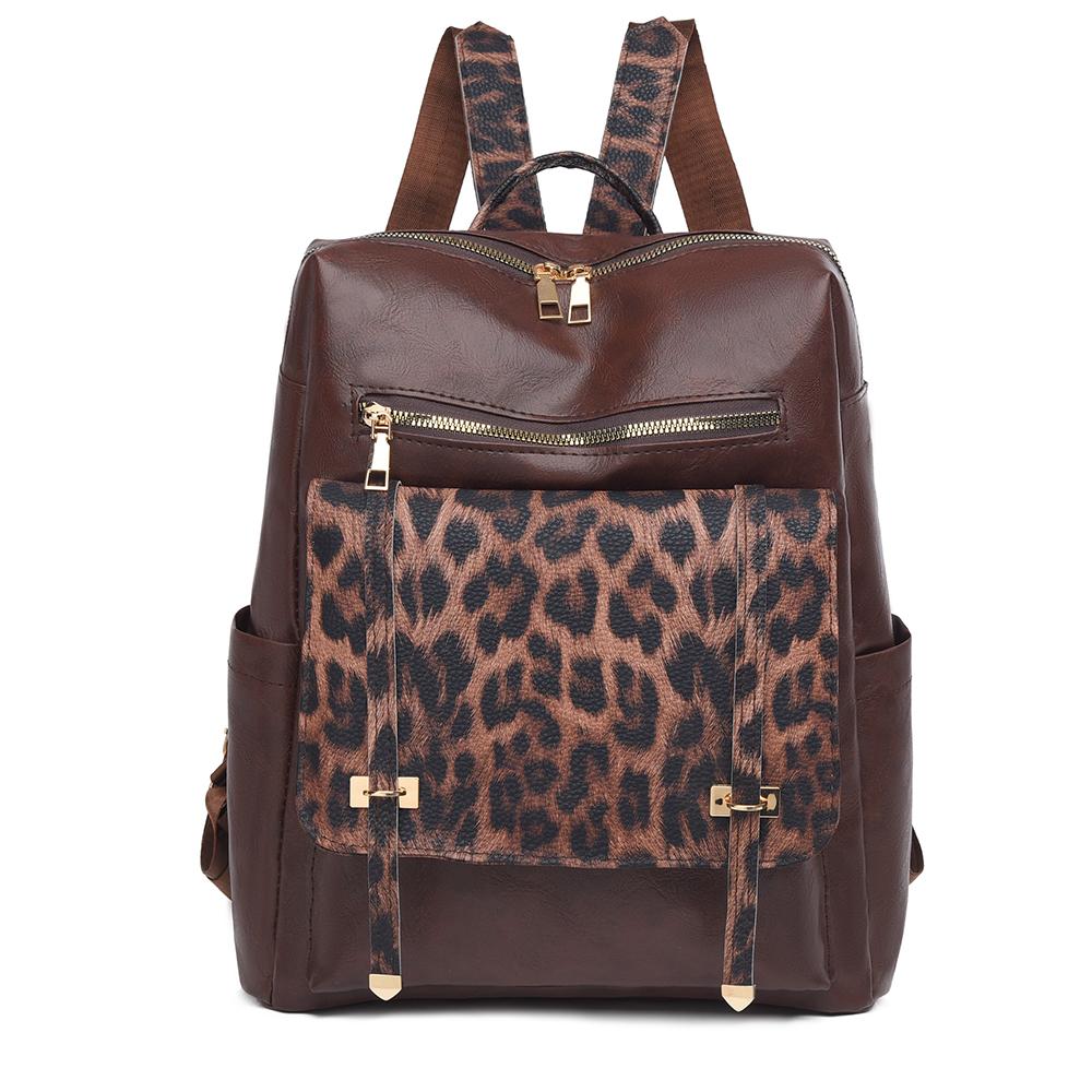 Vintage Rucksack mit Leopardenmuster Damen Schultertasche Studentenrucksack