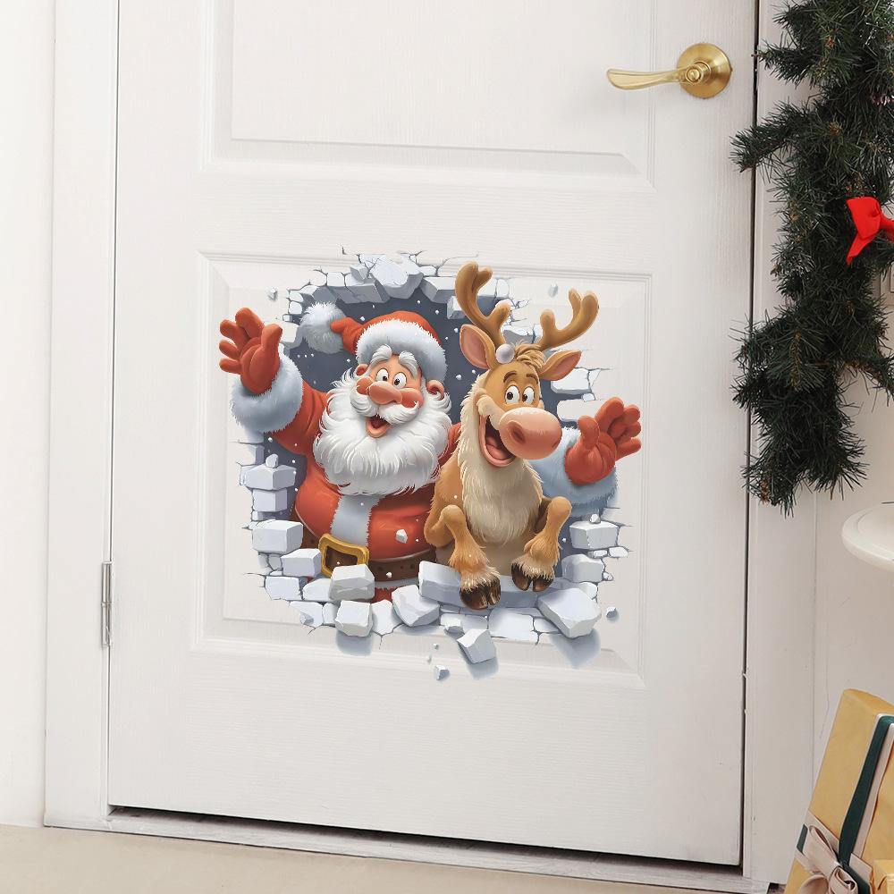 Broken Wall Santa Claus and Elk Living Room Entrance Hall Home Festival Beautification Wall Stickers