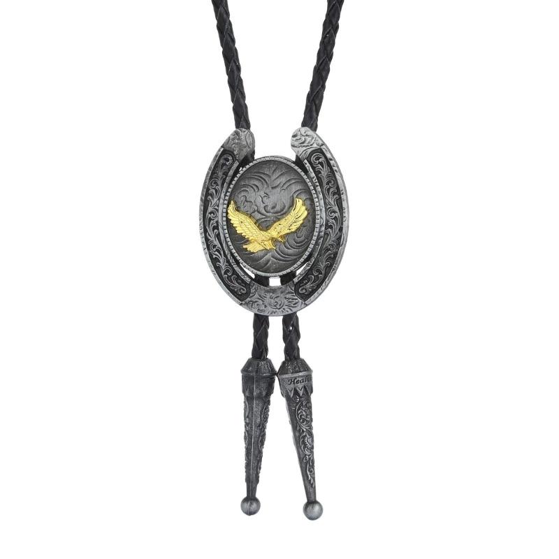 Cowboy Metal Eagle Bolo Tie Eagle Necktie for Shirt Jeans Western Necklace Braided Shoestring Necktie Bolo Tie