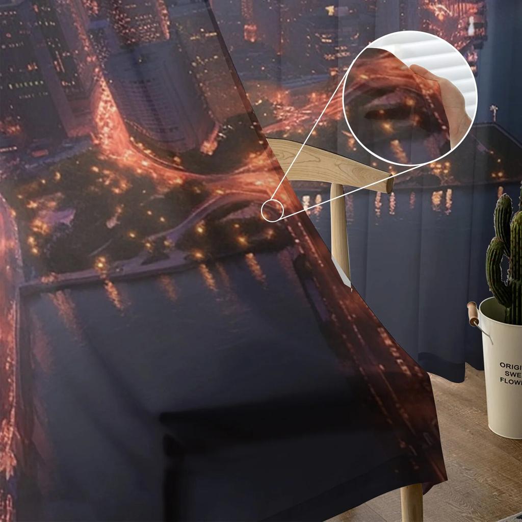Street City Sky Gradient High Building Voile Sheer Curtains Living Room Window Tulle Curtain Kitchen Bedroom Drapes Home Decor