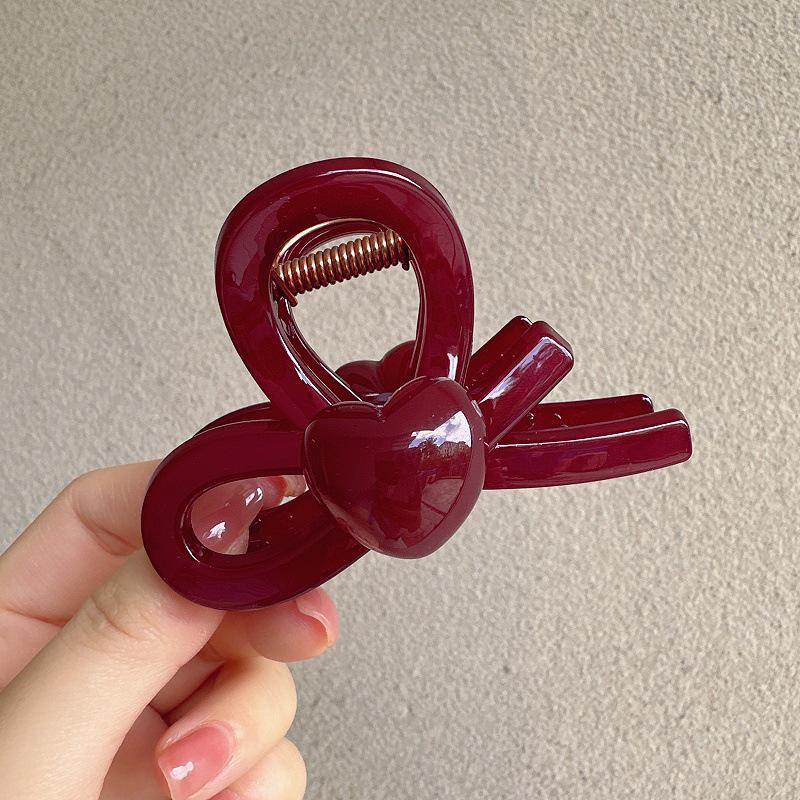 

Korean Heart Bow Acrylic Claw Clip - Elegant Medium Hair Shark Clip for Updo