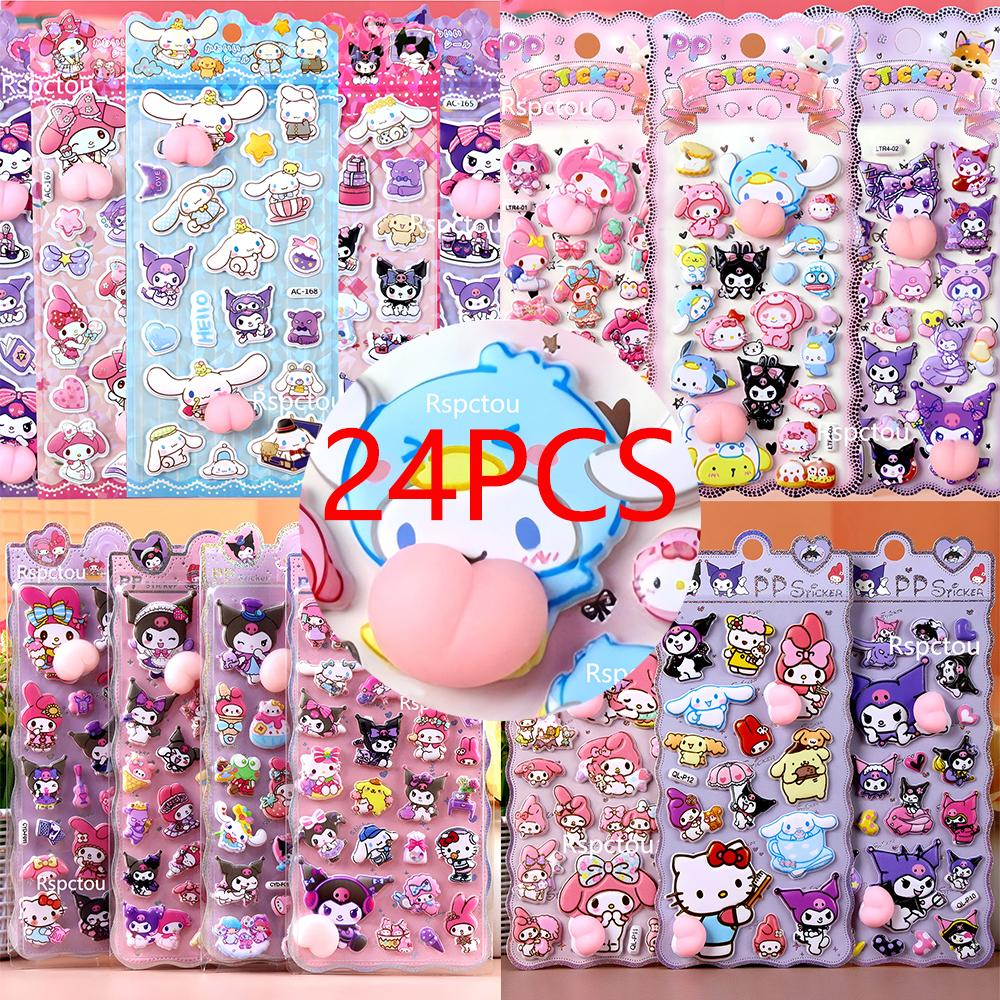 Kawaii 3D Cinnamoroll My Melody Kuromi Butt Stickers Sanrio 3D Relief Sticker Toys Cute Stress Relief Puffy Squishy Decal Gift