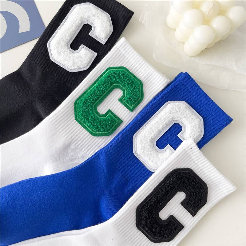 Custom Three-dimensional Big C Trend Ins Wind Sports Couple Socks Women's Mid-tube Letters Street Socks