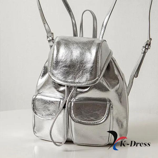 

Простий міні-рюкзак із двома кишенями на шнурках (3 кольори) 22x27x12cm срібний